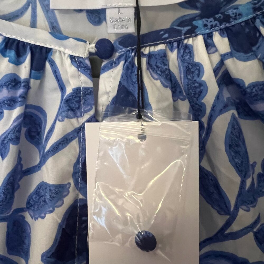 NWT Women's Sugarlips Blue & White Floral Ruffle Sleeve Blouse - Large - Picture 3 of 5